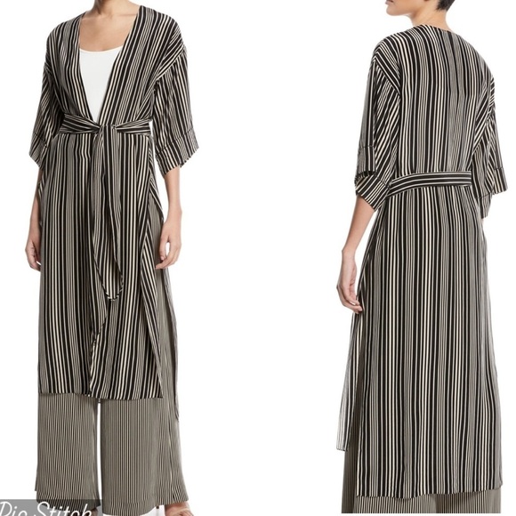 Halston Heritage Dresses & Skirts - Halston Heritage Long V-Neck Self-Tie Kimono Jacket 100% Silk Sz